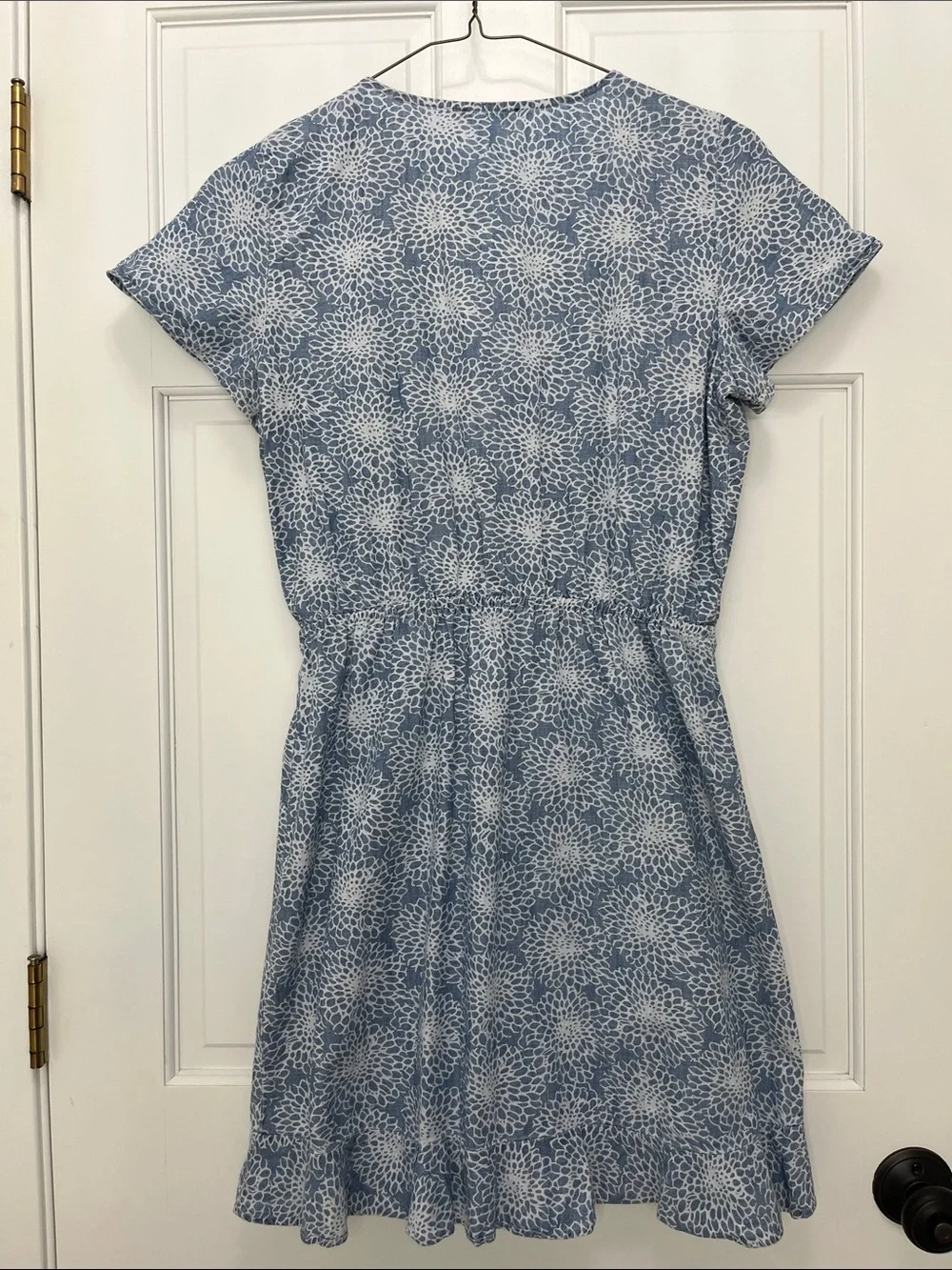 J. Crew Light Blue Denim Floral Printed Faux Wrap Mini Dress - Size Small
